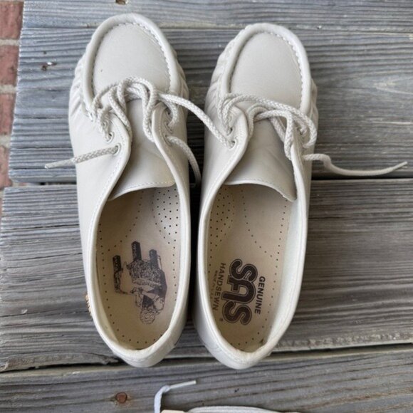 SAS Siesta Lace Up Genuine Leather Loafer Bone Women Size 7.5 Wide Hand Sewn - Picture 12 of 14